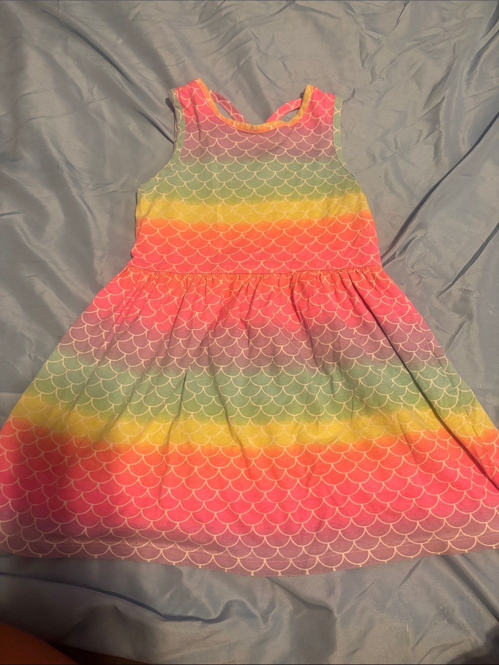 Freestyle Girls Sleeveless Scallop Stripe Dress - Pink, Yellow, Green